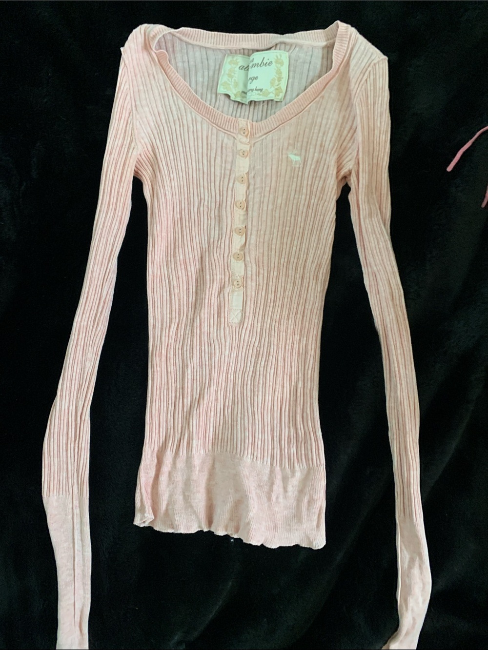 Abercrombie & Fitch Light Pink Ribbed Long Sleeve Henley